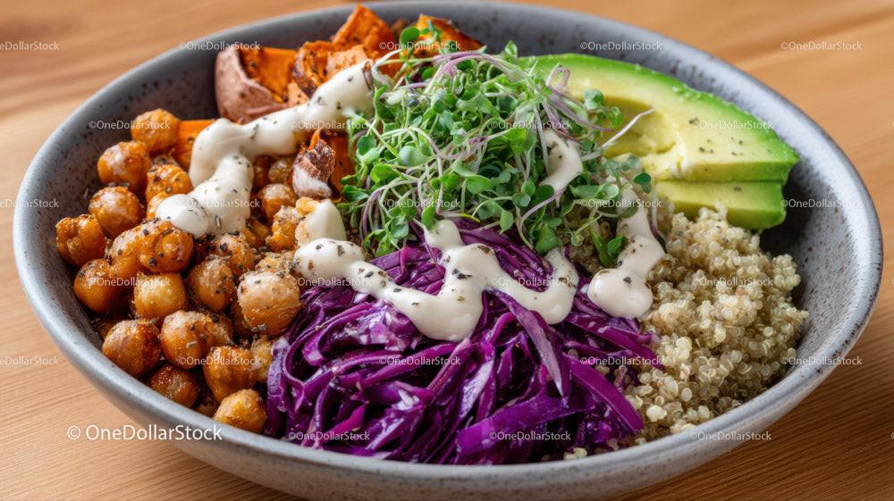 Colorful Plant-Based Bowl with Chickpeas Quinoa and Veggies Stock Photo Bundle preview 37