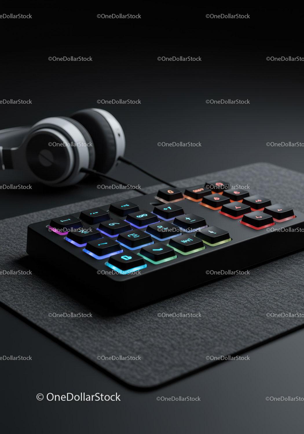 RGB Backlit Gaming Keyboard with Headphones on a Modern Desk