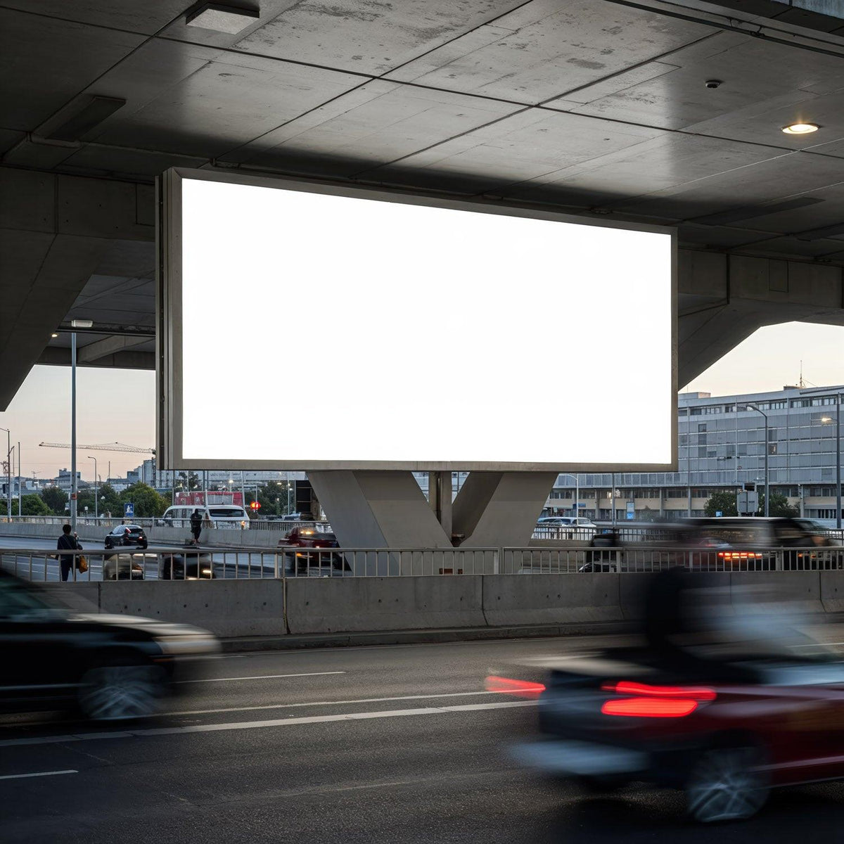 Blank urban billboard over busy city highway at dusk JPG Mockup Image preview