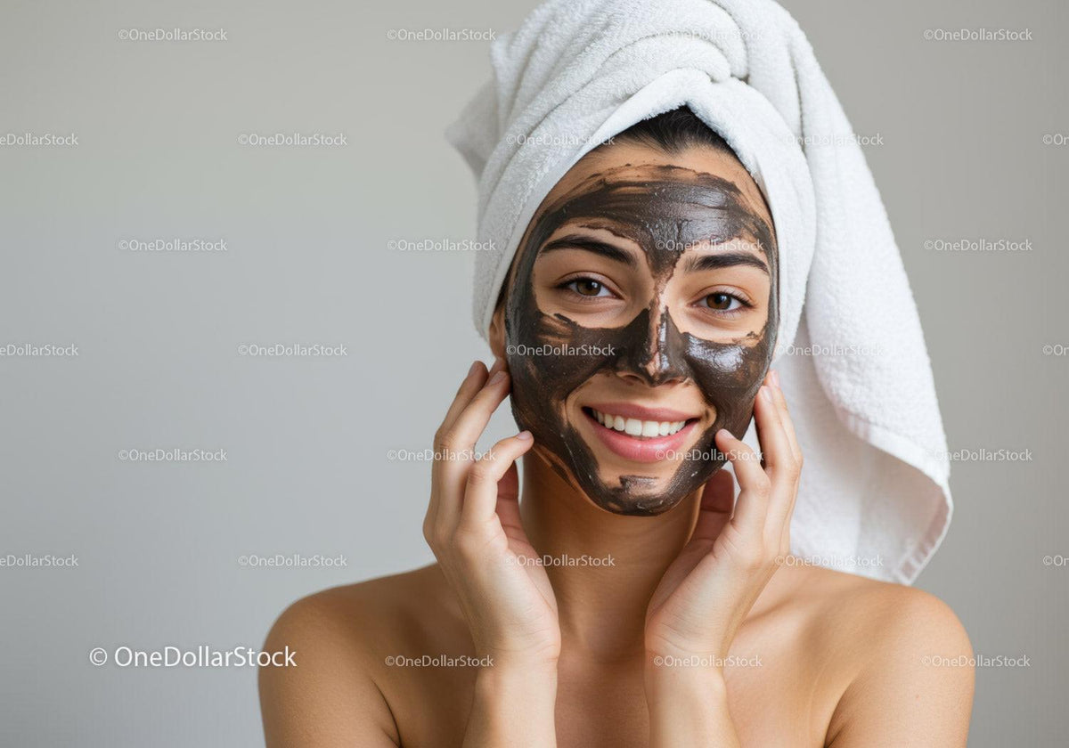 Young Woman with Facial Mask and Towel Wrap Preparing for Relaxation