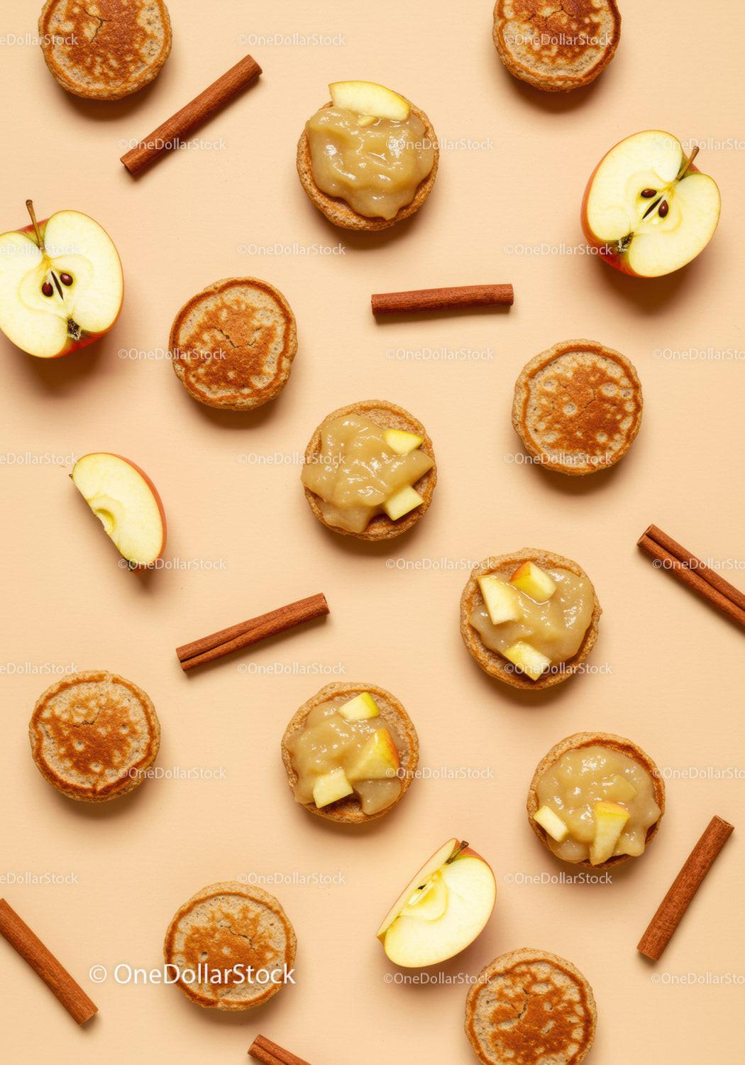 Mini Pancakes with Apple Sauce and Cinnamon Sticks