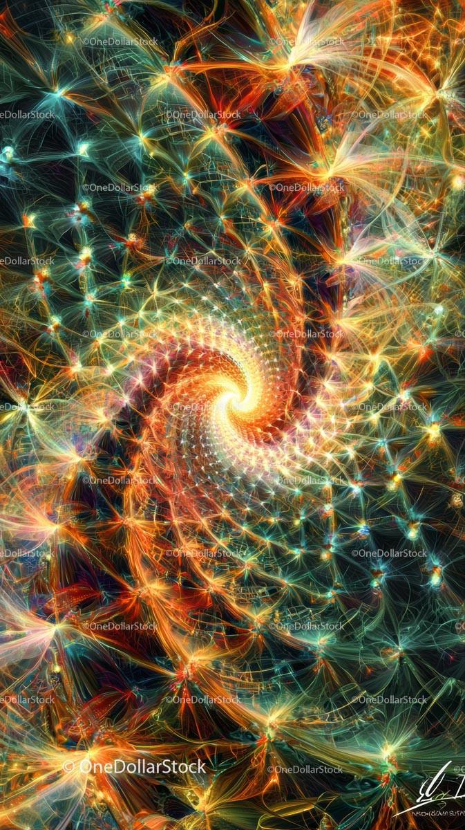 Vibrant Neon Fractal Spiral with Dynamic Light Patterns