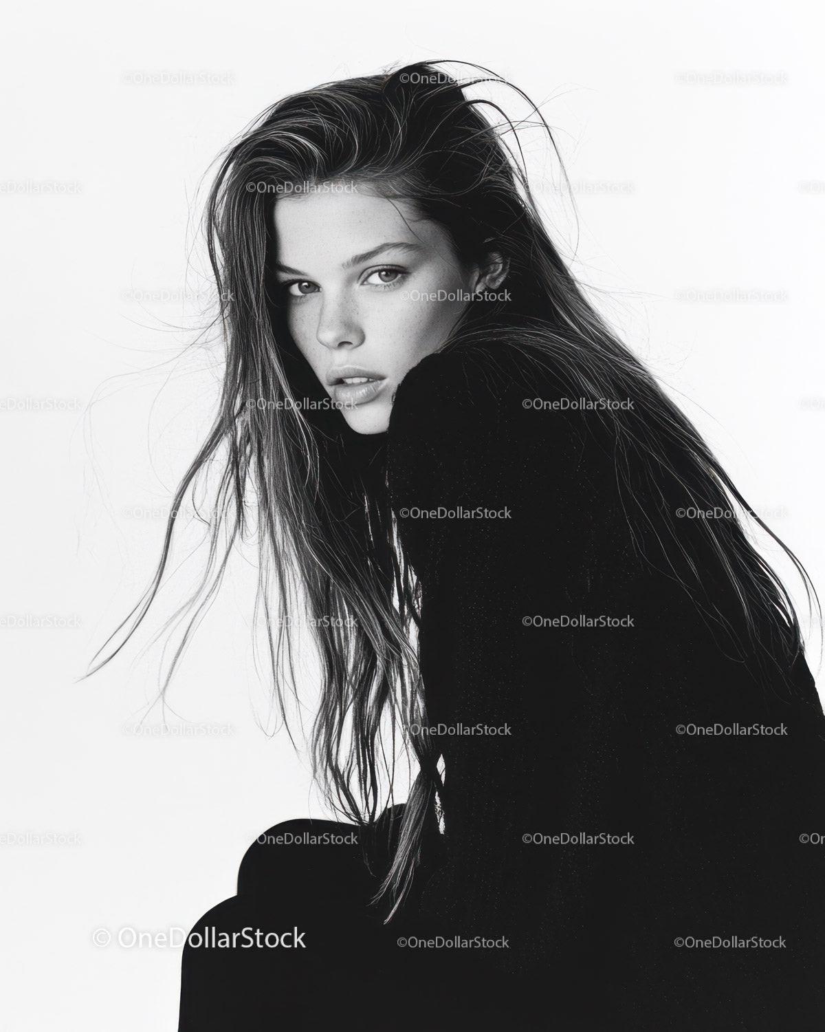 Black and White Portrait of a Young Woman with Intense Gaze
