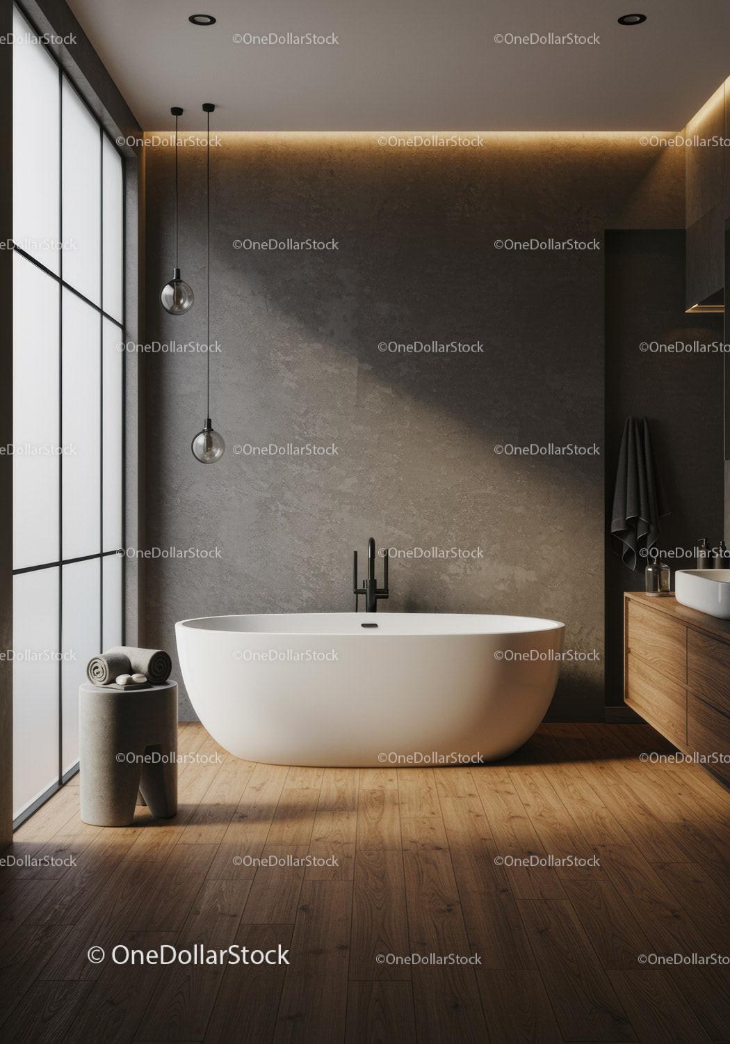 Elegant Modern Bathroom with Freestanding Tub and Natural Lighting