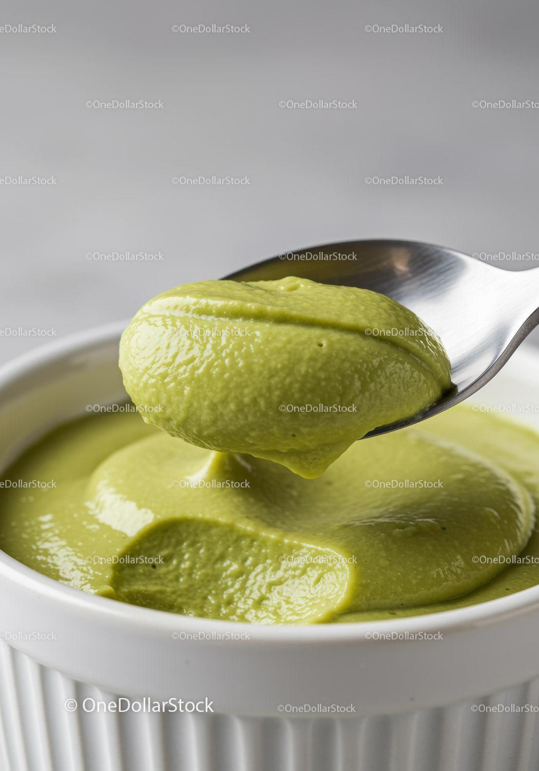 Creamy avocado dip served in white ramekin