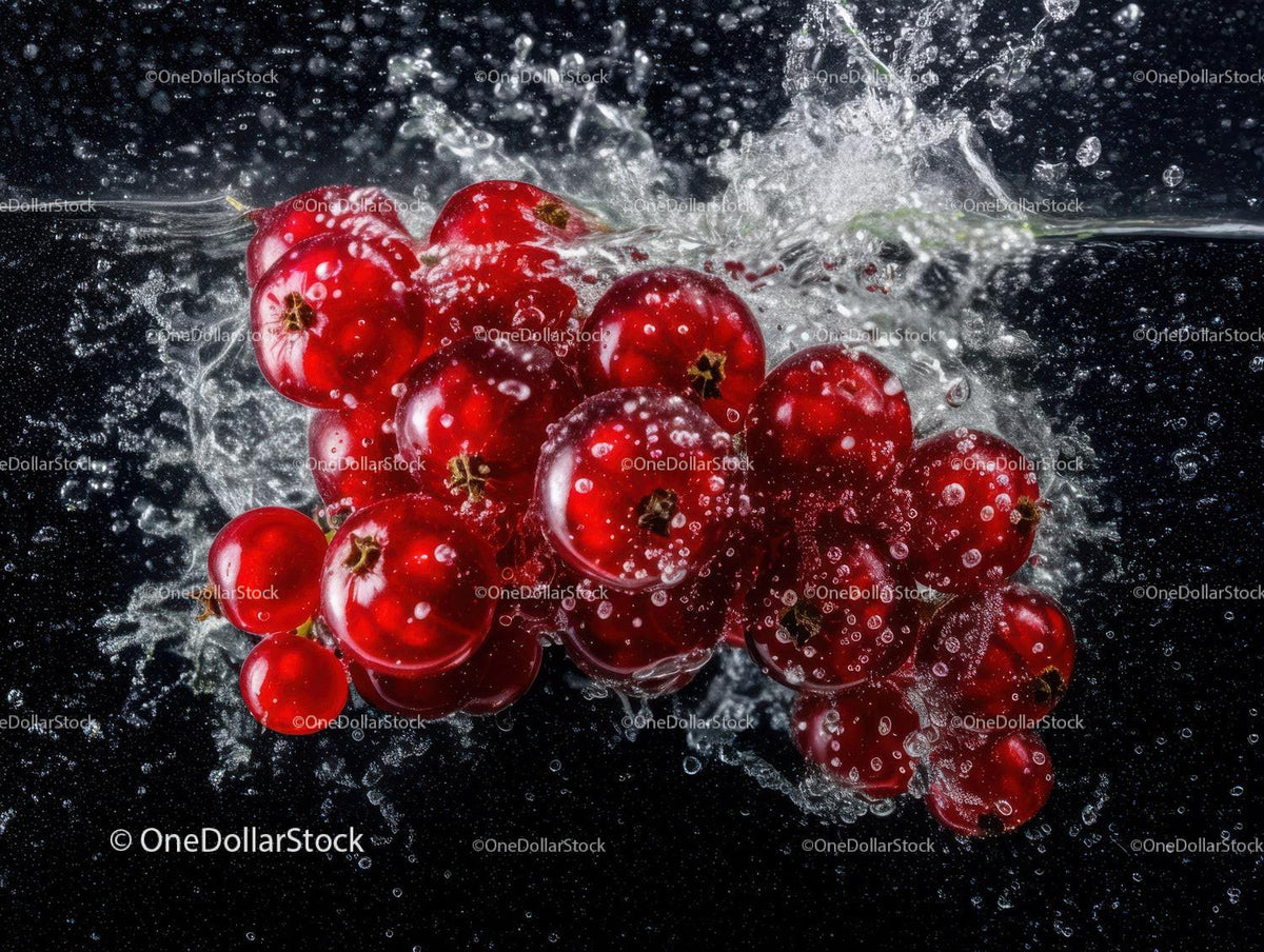 Fresh Red Currants Splashing into Water in Vivid Close-Up