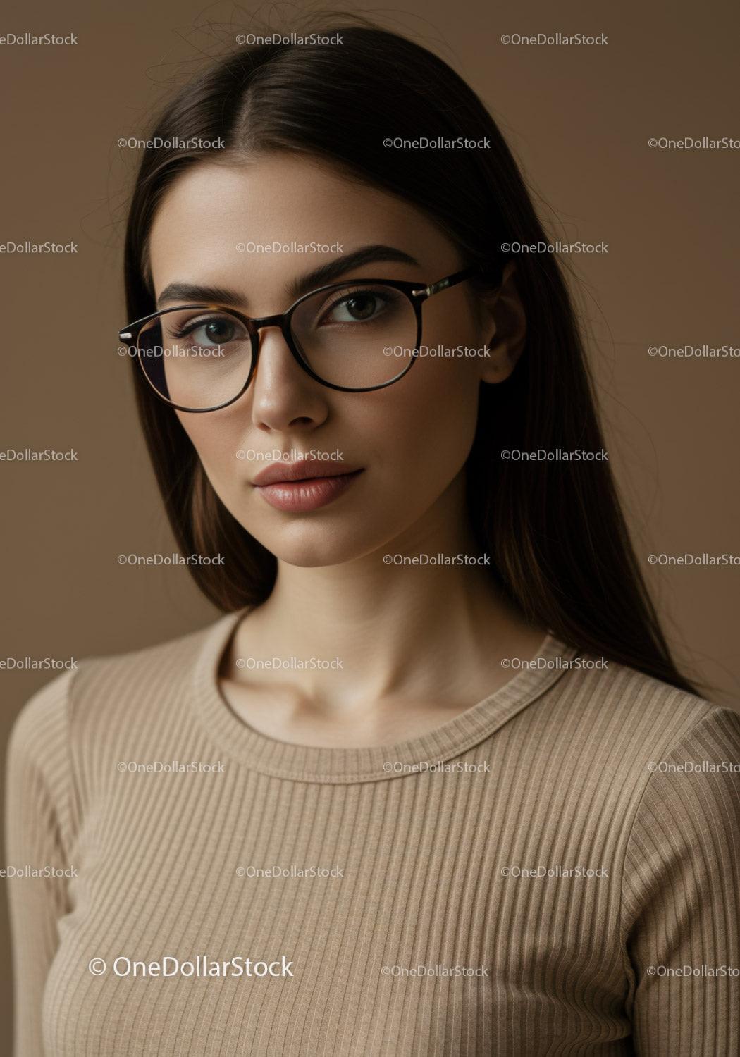 Elegant Woman Wearing Stylish Glasses in Professional Portrait