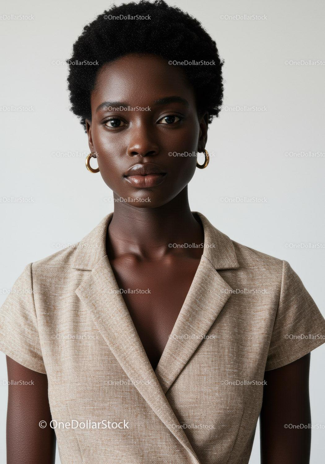 Elegant Black Woman in Beige Blazer for Professional Portrait