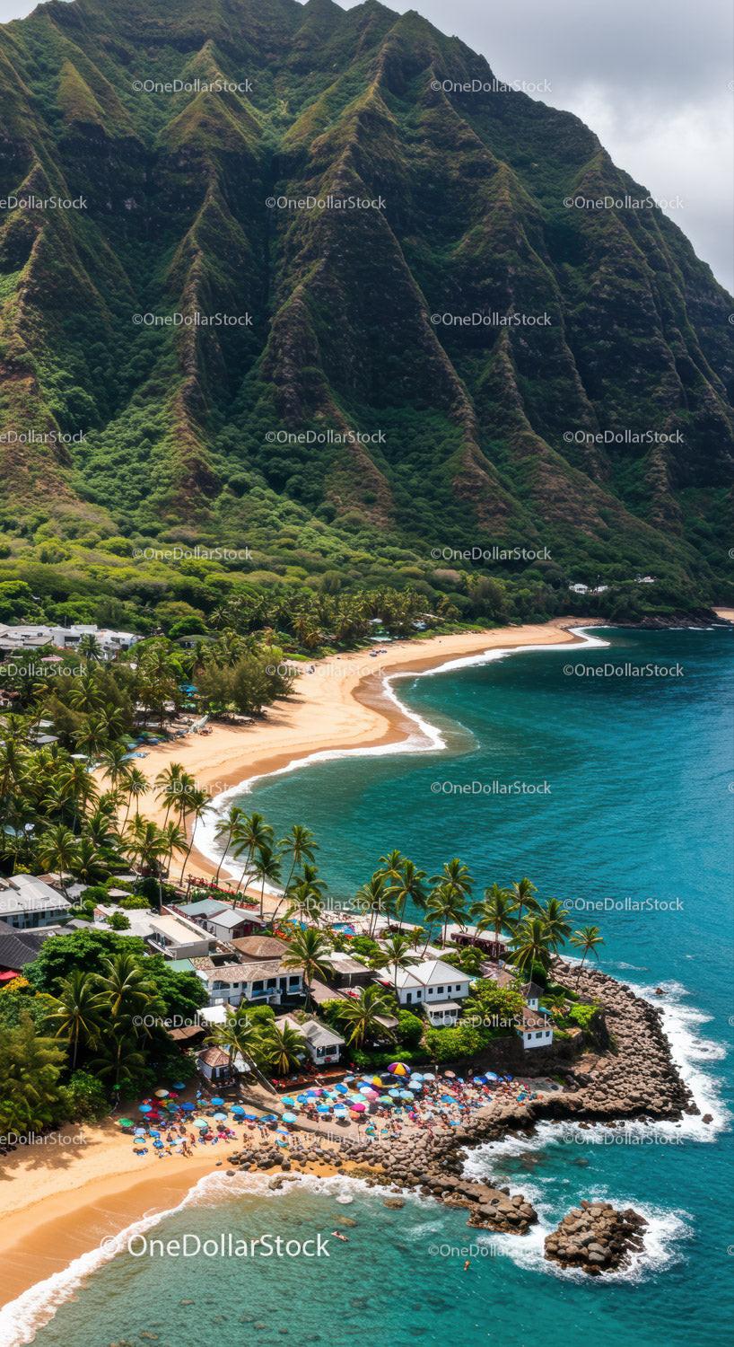 Tropical Mountain Coastline with Sandy Beach and Ocean View