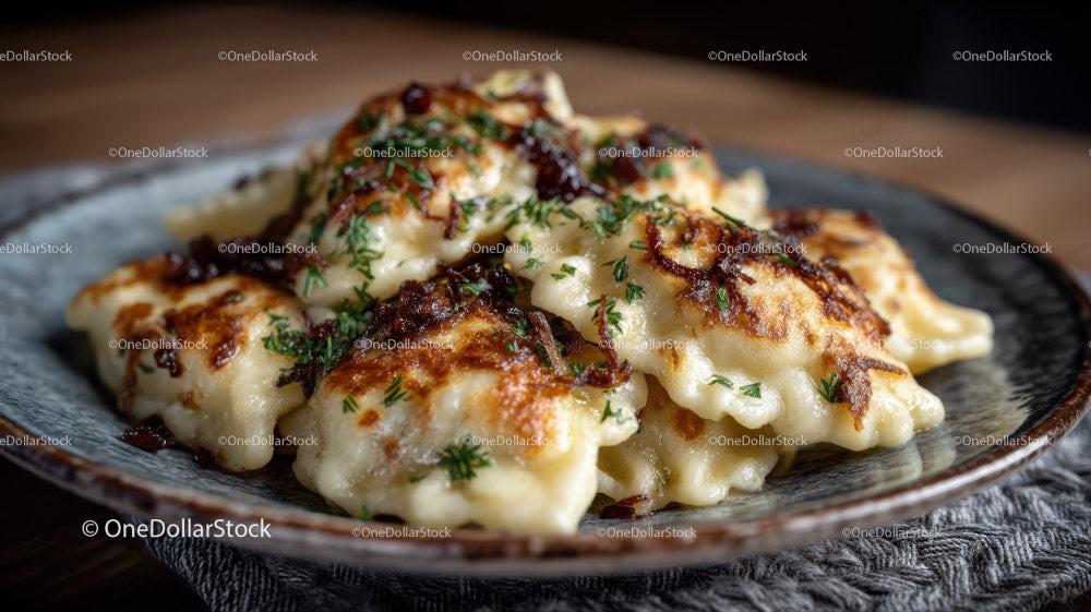 Dumplings with Bacon and Herbs Served in Rustic Bowl Stock Photo Bundle preview 17
