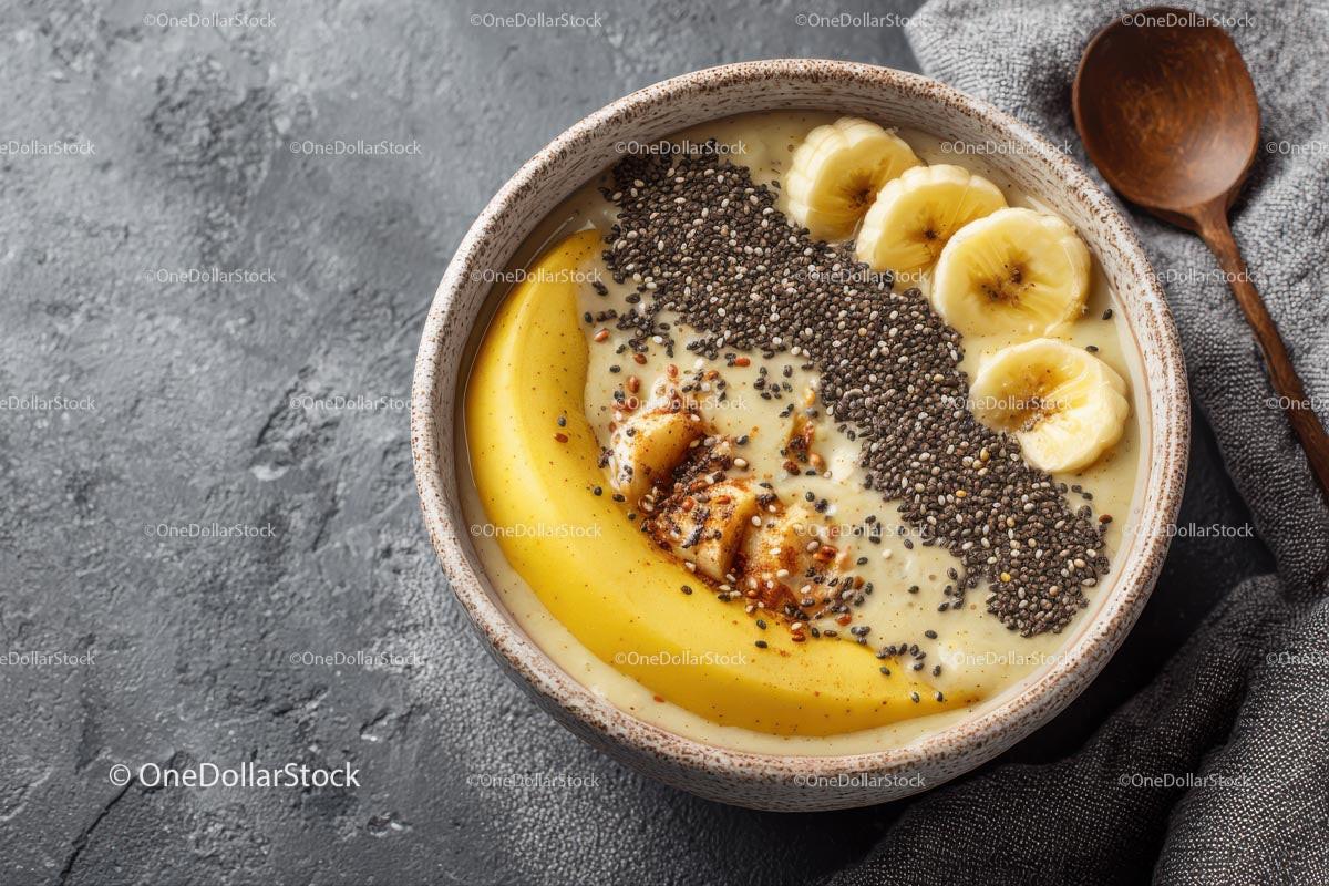 Delicious Tropical Smoothie Bowl with Banana and Chia Seeds Stock Photo Bundle preview 23