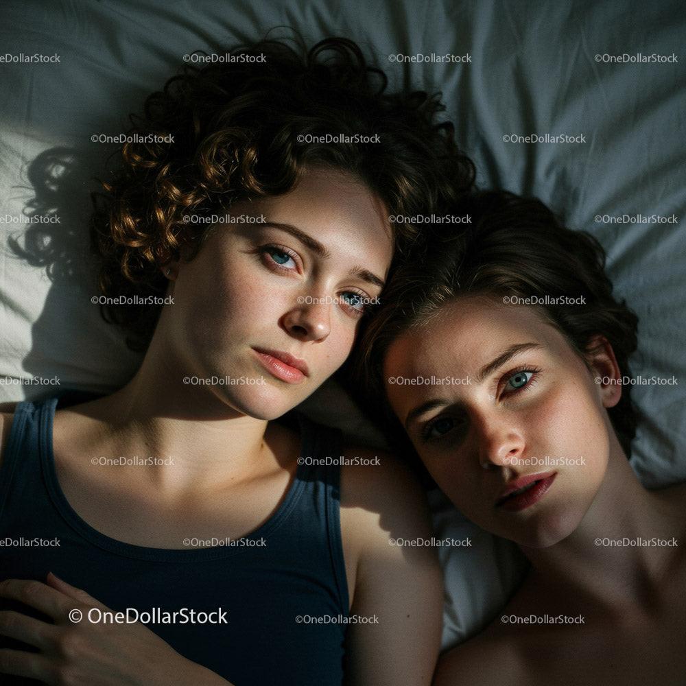 Two Young Women Relaxing Together in a Cozy Bedroom Setting 15 JPG Files digital asset preview