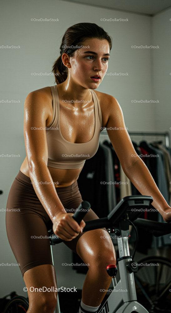 Focused Woman Cycling in a Modern Indoor Gym Environment 13 JPG Files digital asset preview
