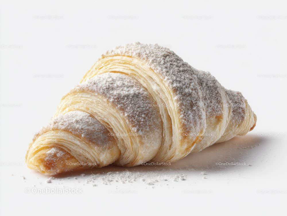 Golden Croissant with Powdered Sugar on White Background Stock Photo Bundle preview 11