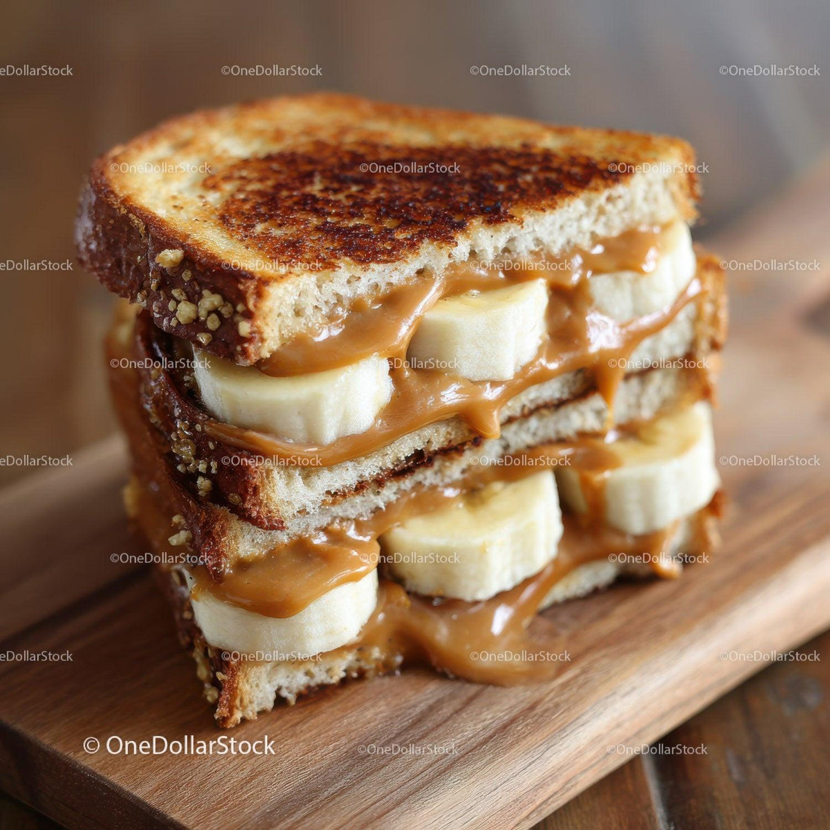 Banana Caramel Toast Sandwich for Delicious Breakfast or Snack Stock Photo Bundle preview