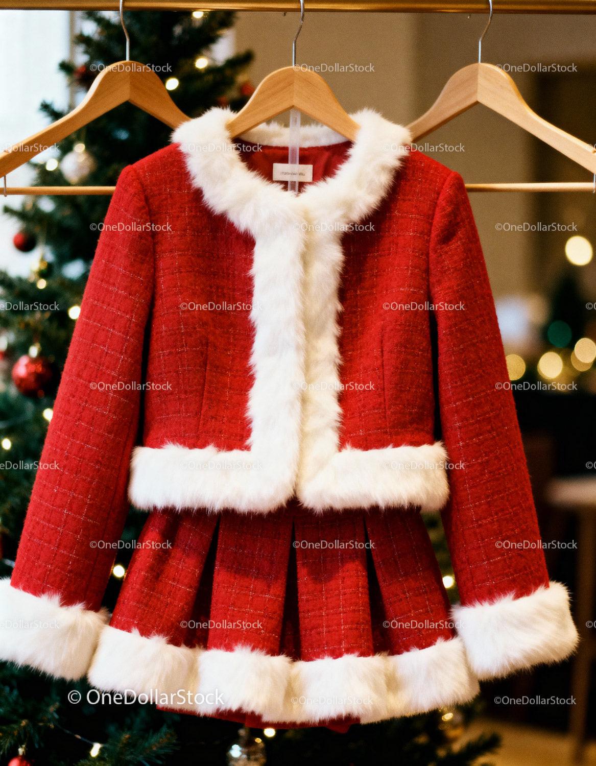 Festive red holiday outfit with white faux fur trim