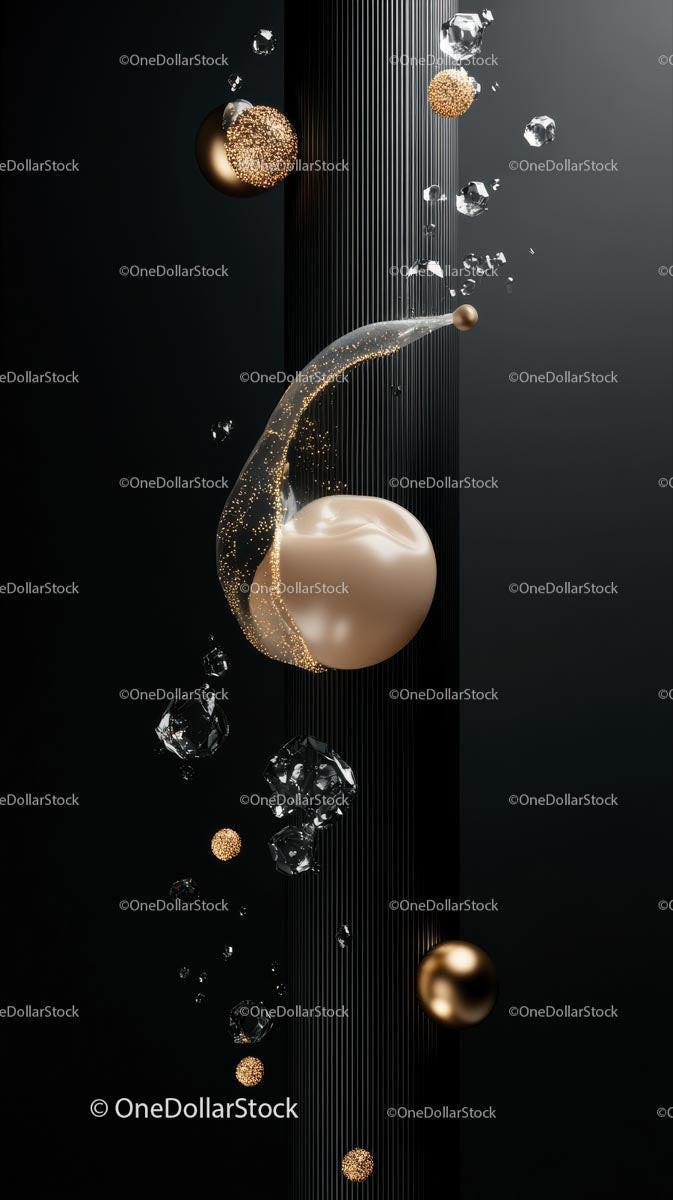 Elegant Gold and Silver Floating Spheres with Glitter Splash