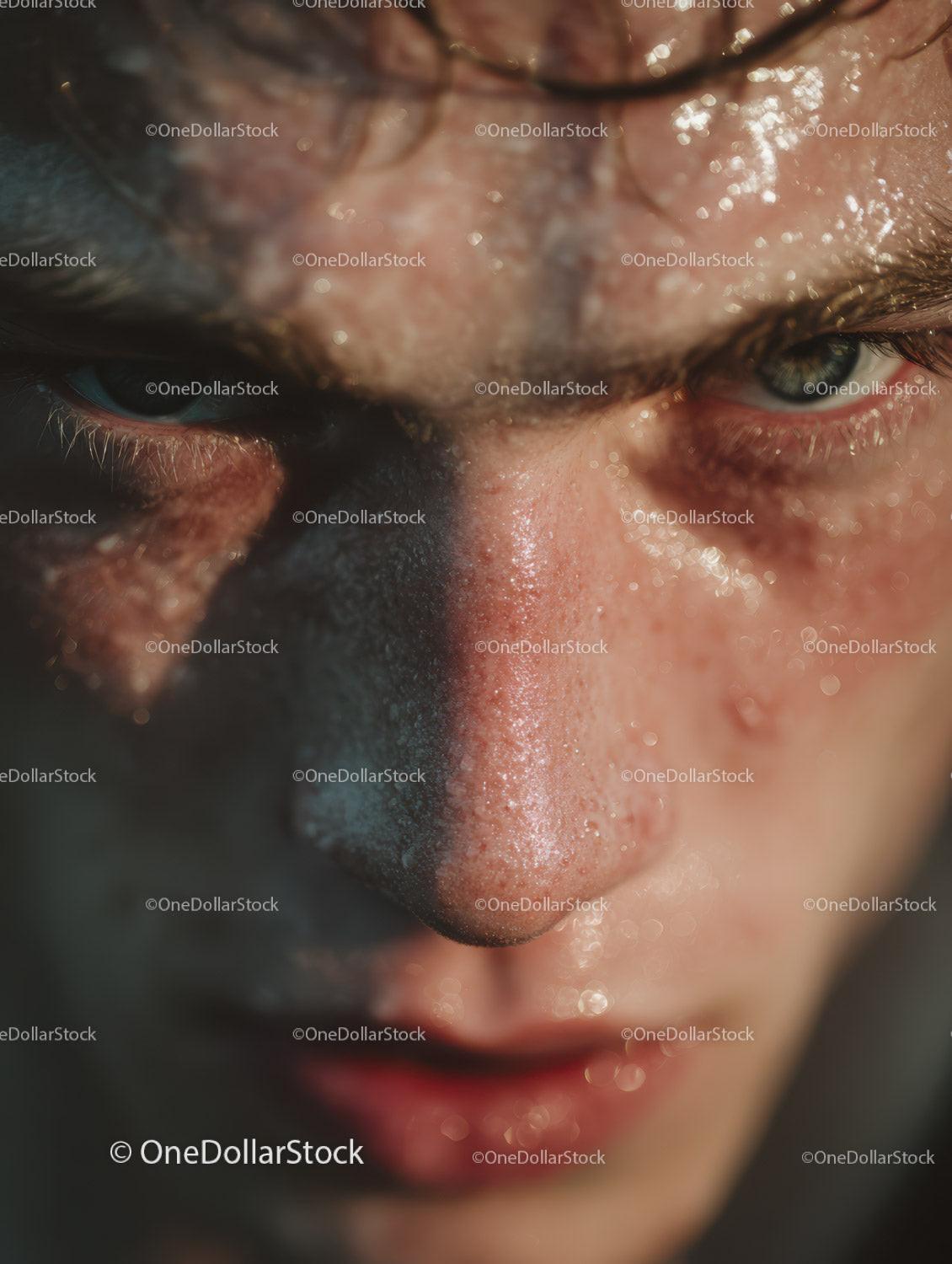 Extreme Close-Up of Wet Skin with Visible Pores and Water Droplets