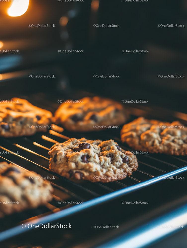 Freshly Baked Chocolate Chip Cookies on Cooling Rack Stock Photo Bundle preview 33