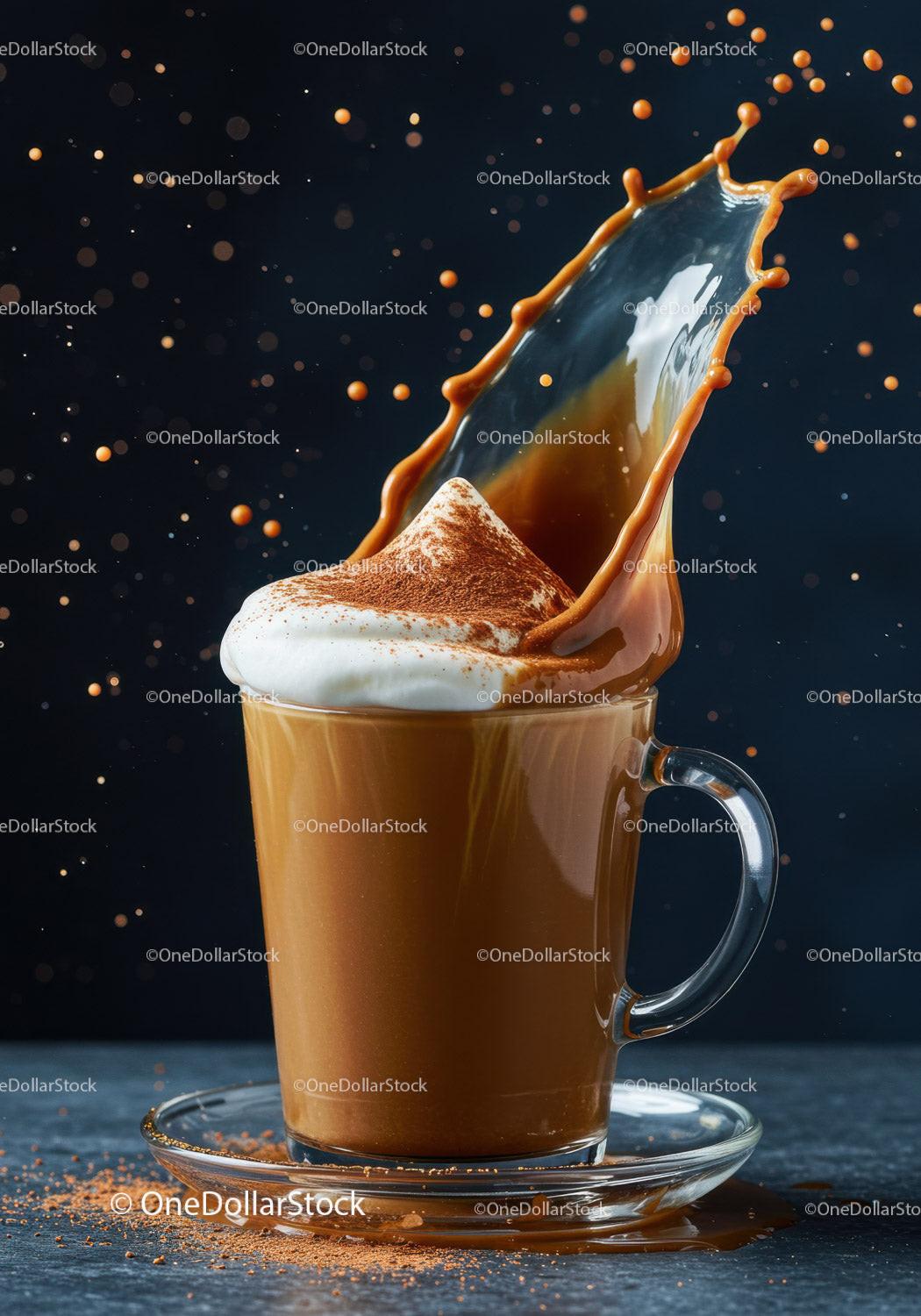 Cappuccino with frothy cream and cocoa splash