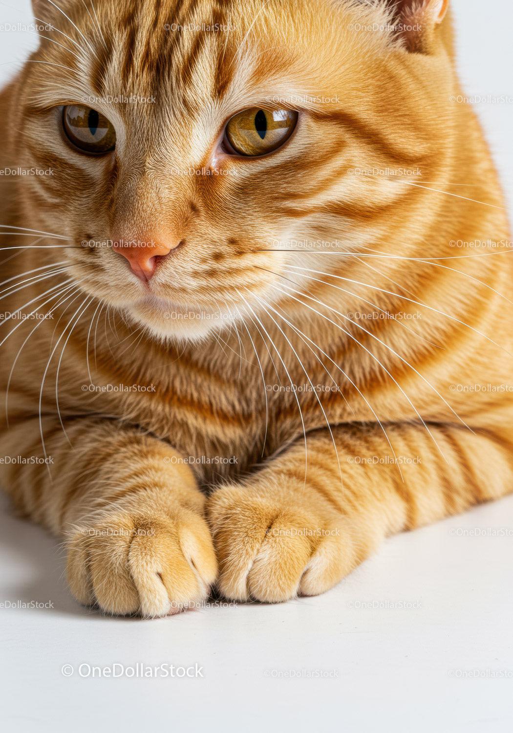 Close up of relaxed ginger cat with detailed fur