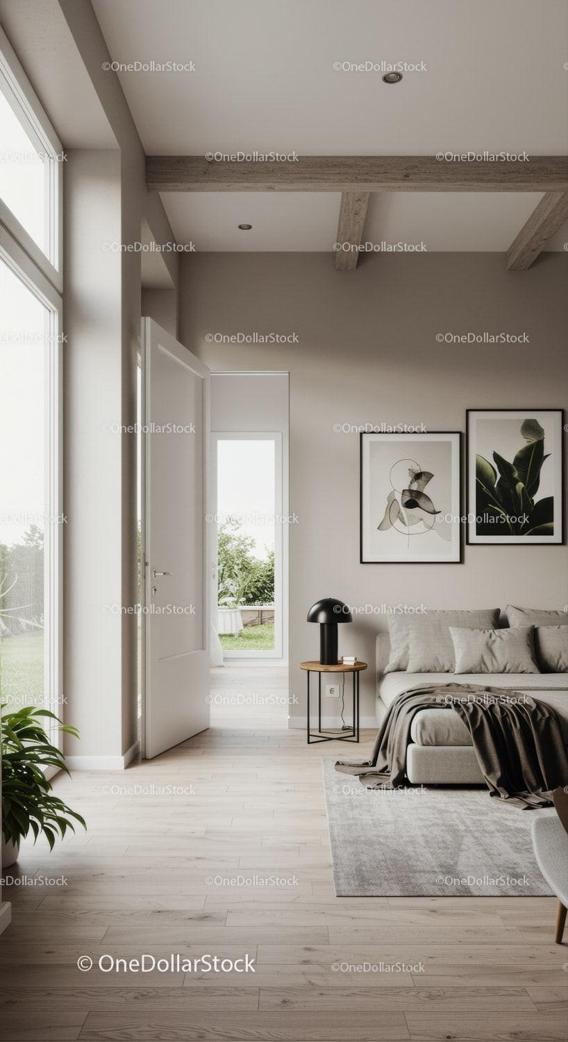 Minimalist living room with natural light and cozy sofa