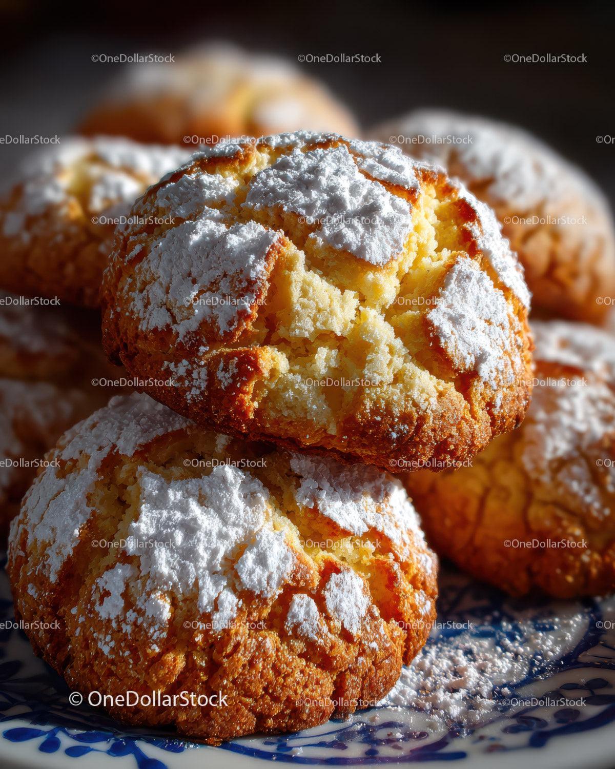 Golden Cream Puffs with Powdered Sugar and Almond Garnish for Dessert Stock Photo Bundle preview 13