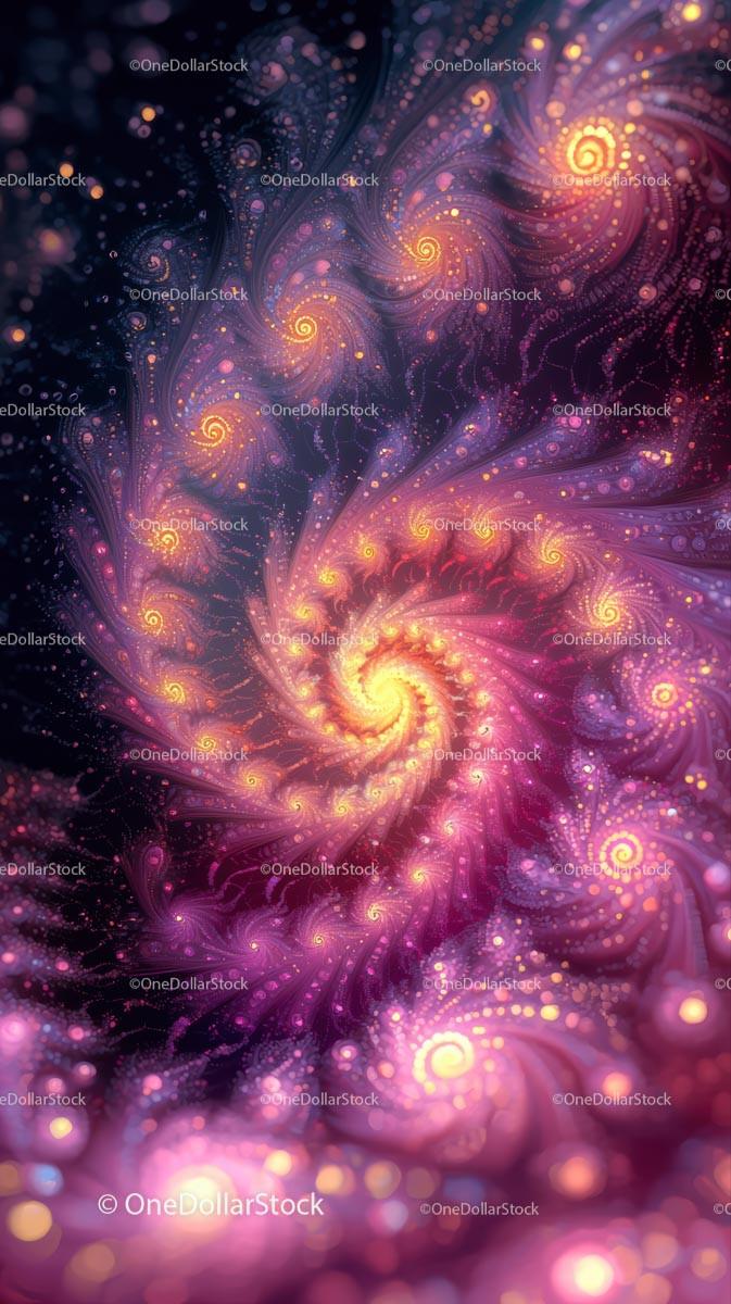 Vivid Cosmic Spiral Galaxy with Glowing Nebulae