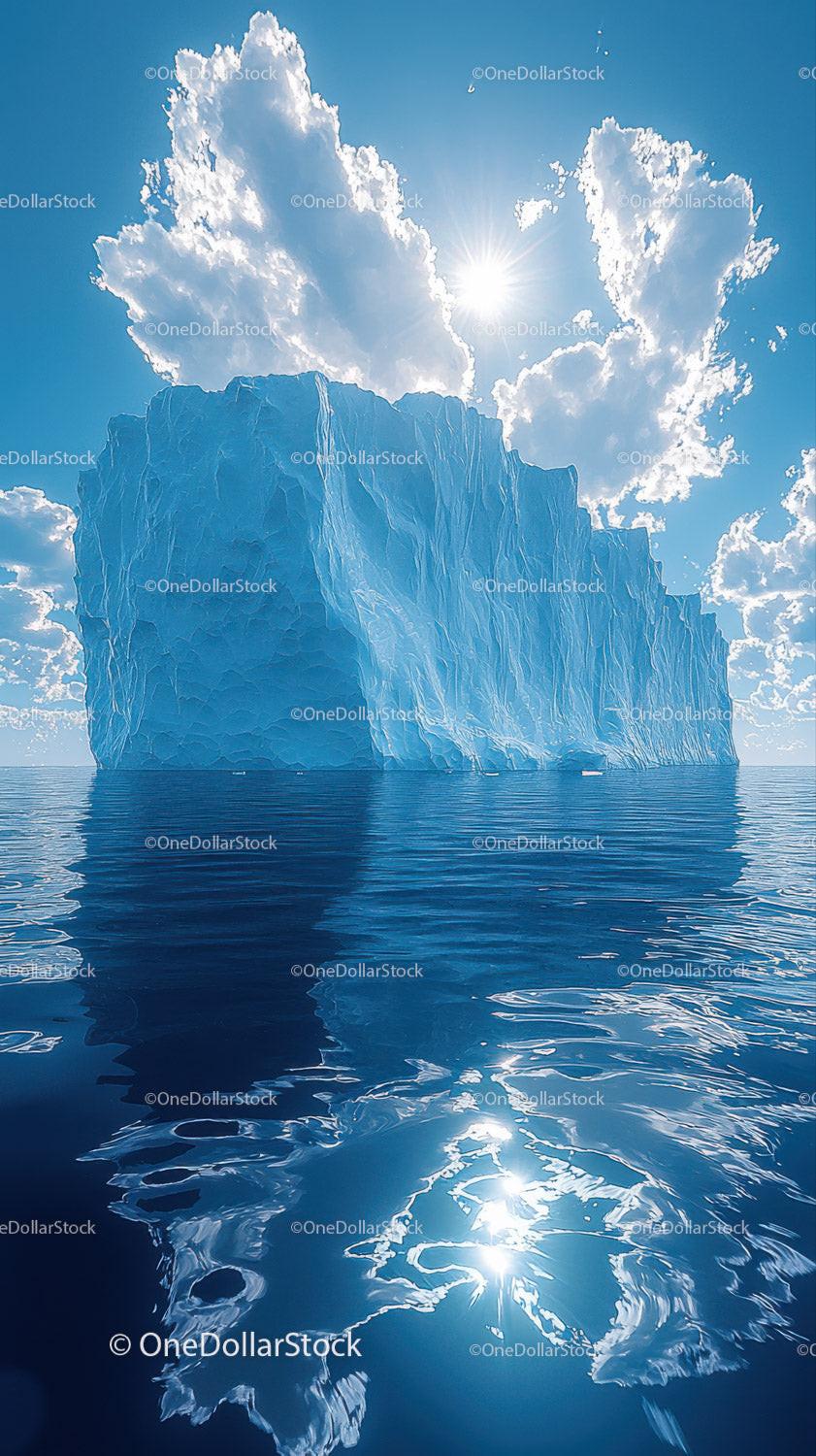 Majestic Blue Iceberg Reflecting in Calm Polar Waters Under Bright Sun Stock Photo Bundle preview 24