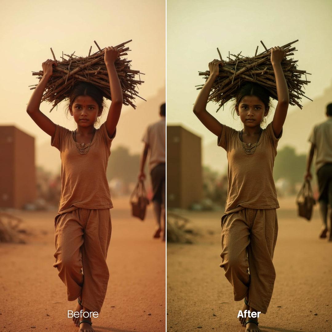 Before and after Documentary Lightroom preset edit