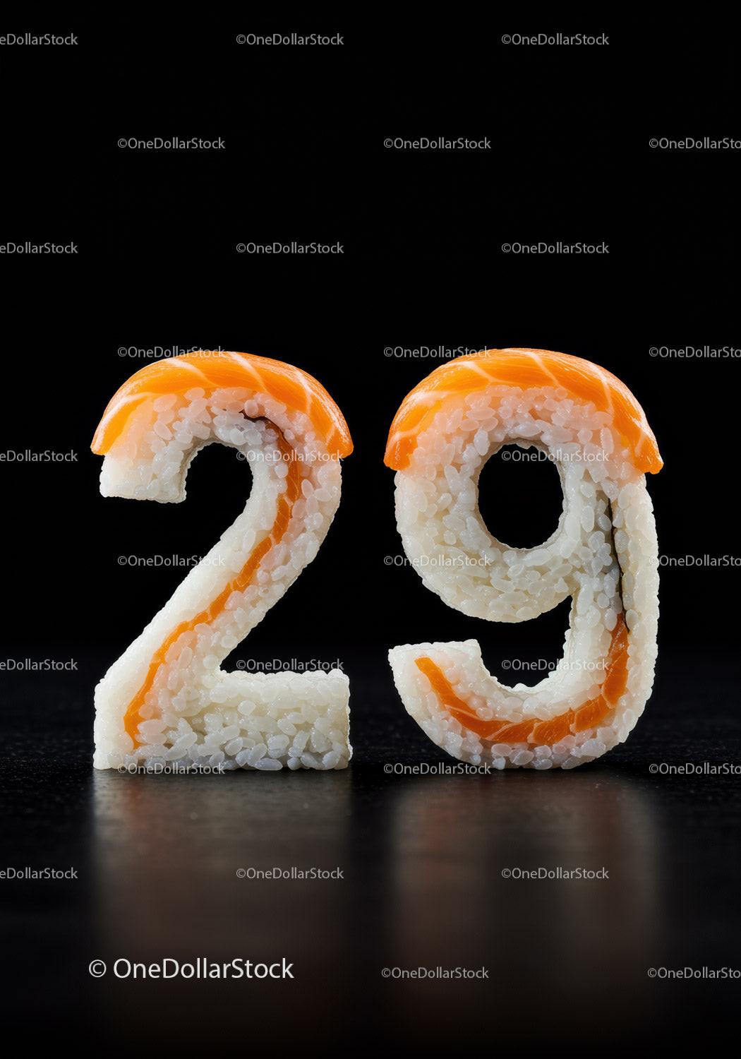 Creative sushi numbers 29 with salmon and rice