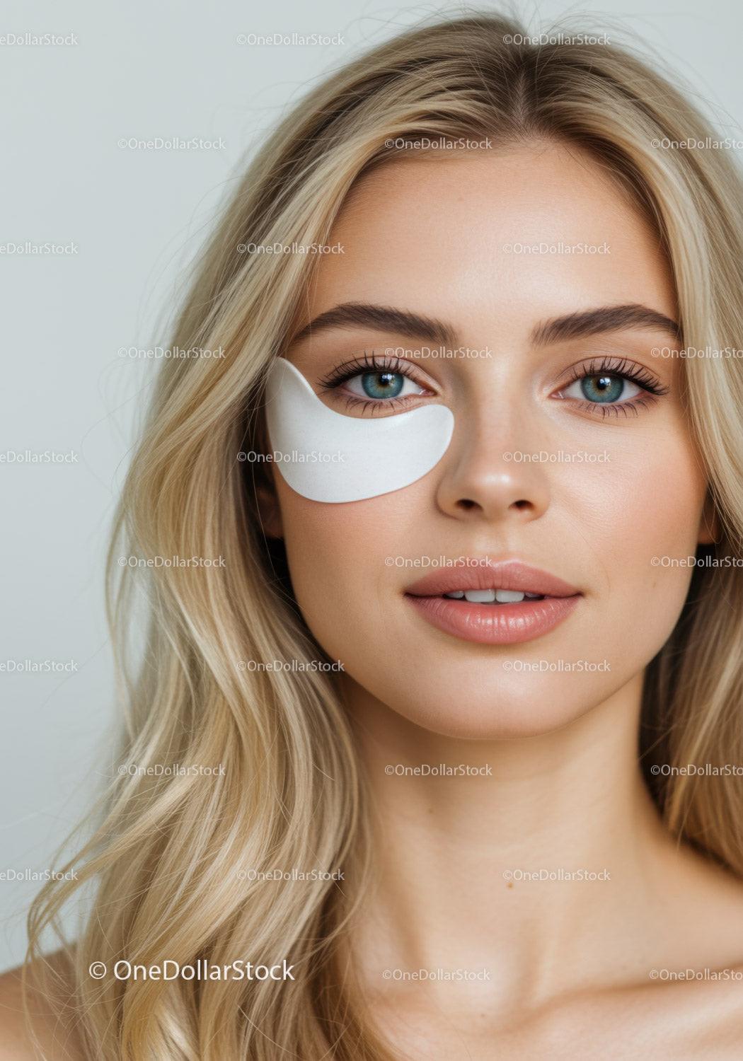 Young Woman with Clear Skin and Blonde Hair Wearing Eye Patch