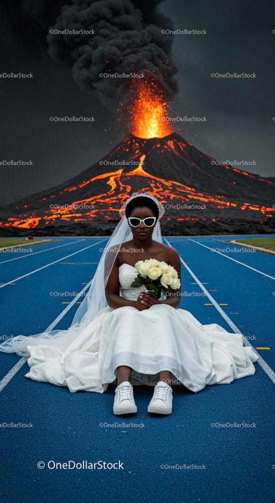 Bride in Wedding Dress Amidst Erupting Volcano Stock Photo Bundle preview 5