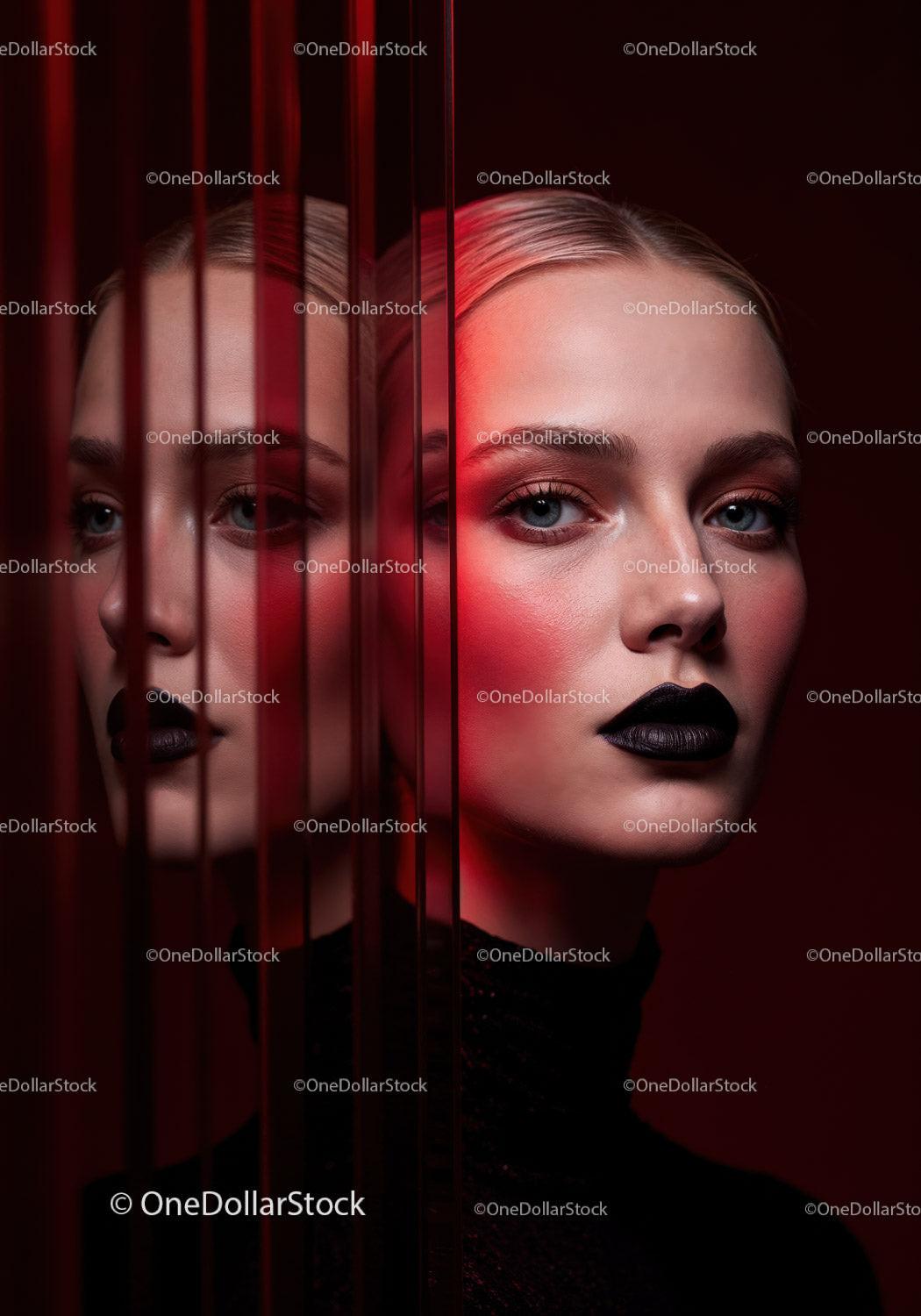 Futuristic Female Portrait with Red Lighting and Dark Makeup Stock Photo Bundle preview 35