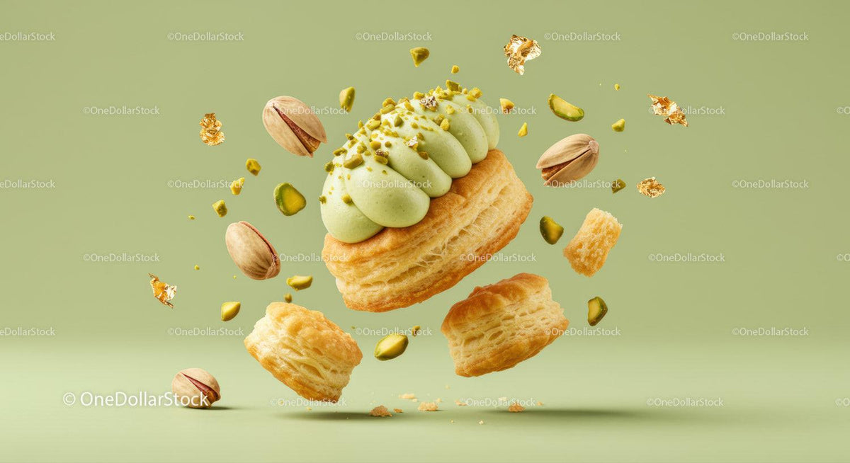 Puff Pastry with Pistachio Cream and Nuts Floating
