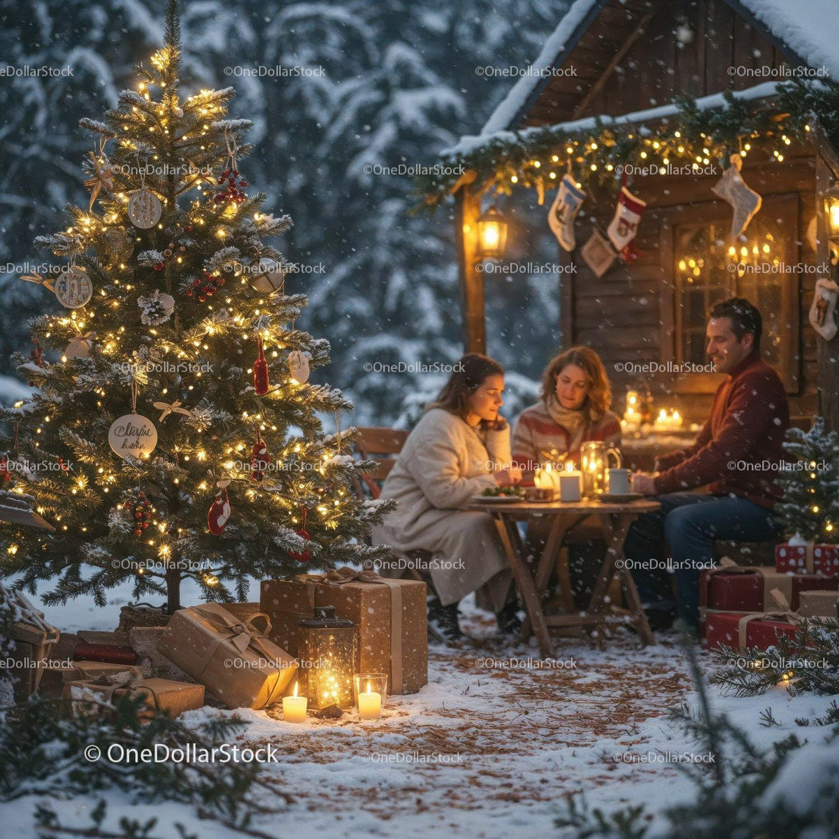 Cozy Winter Gathering by Festive Christmas Tree