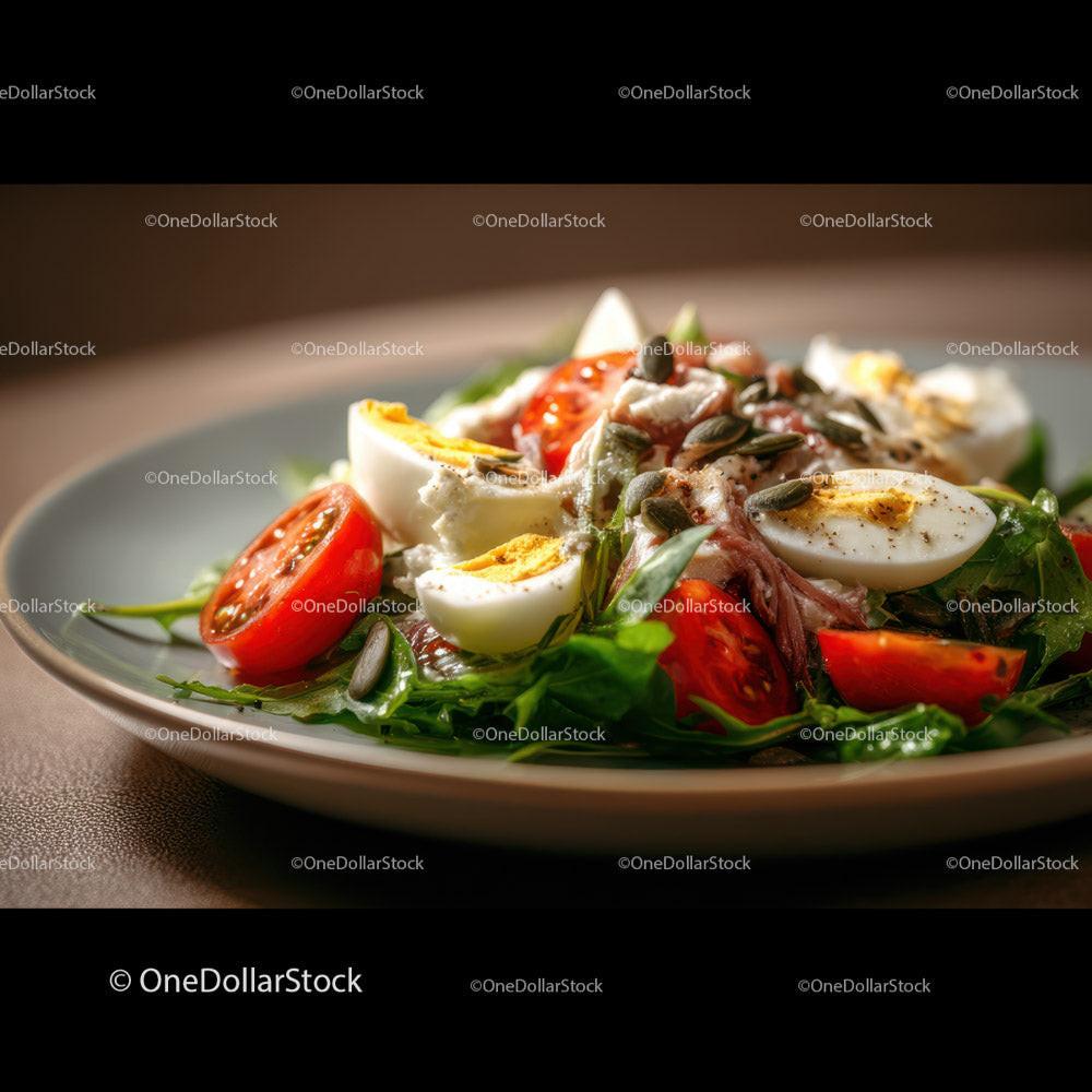Fresh Chicken Salad with Cherry Tomatoes and Boiled Egg Stock Photo Bundle preview 9
