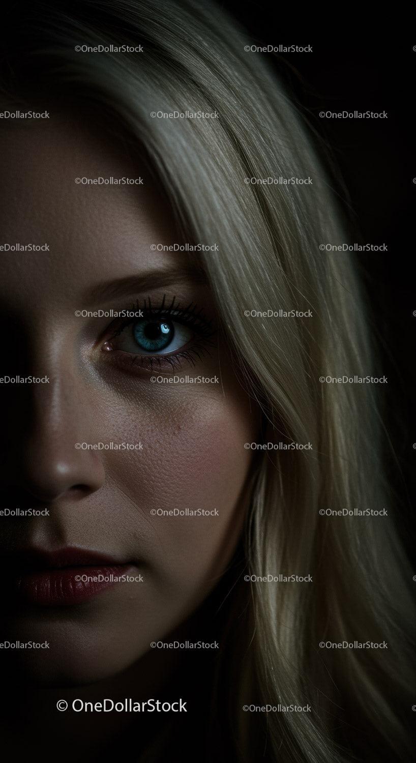Close up portrait of woman with striking blue eye
