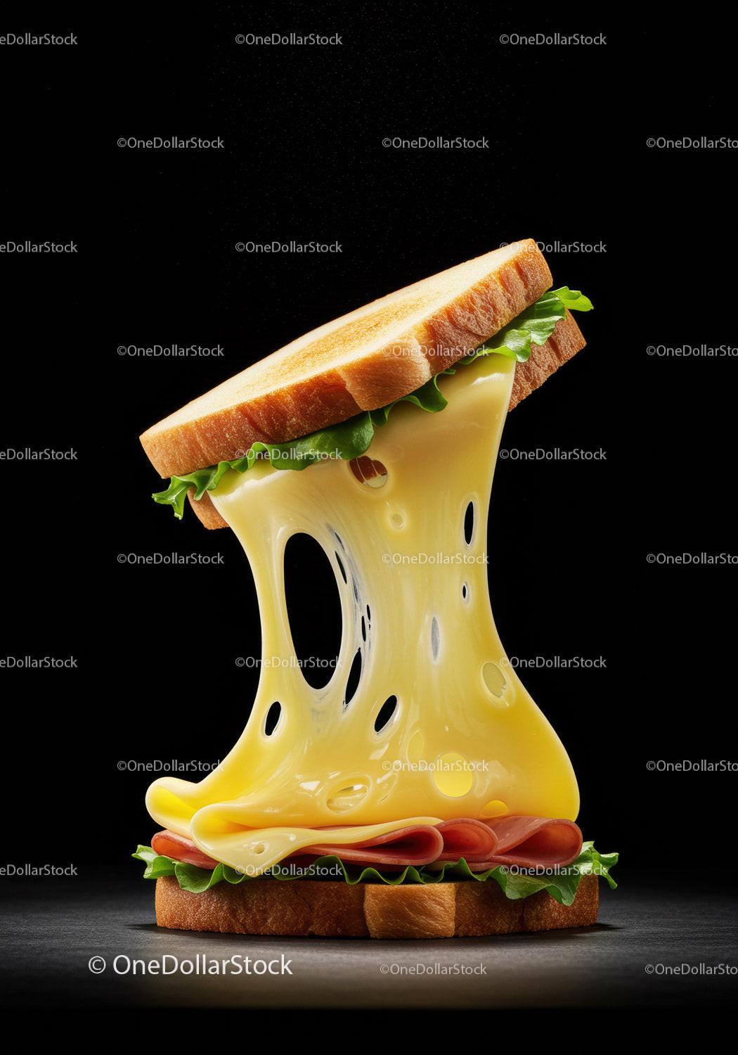 Melting Swiss Cheese Sandwich with Ham and Lettuce