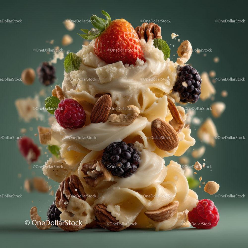 Creamy Vanilla Ice Cream with Mixed Berries and Nuts