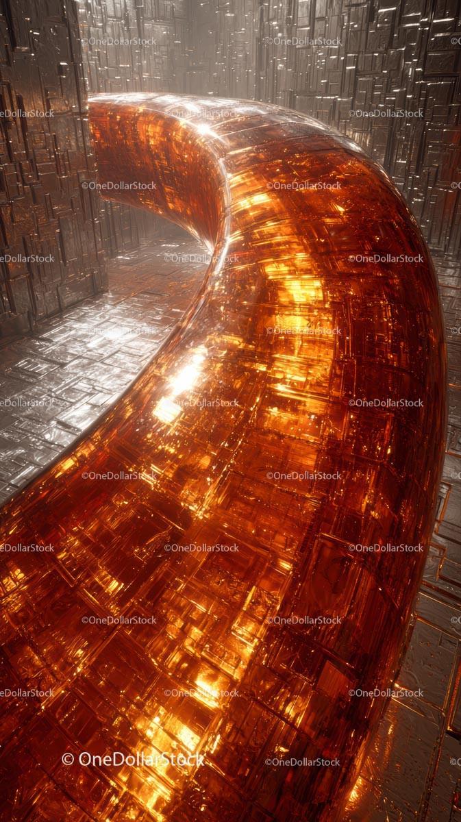 Futuristic Digital Tunnel with Glowing Orange Reflection