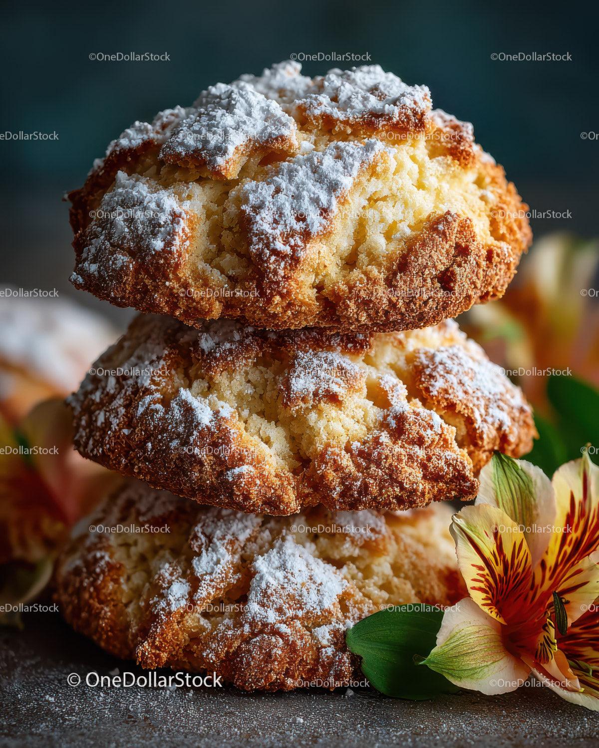 Golden Cream Puffs with Powdered Sugar and Almond Garnish for Dessert Stock Photo Bundle preview 8