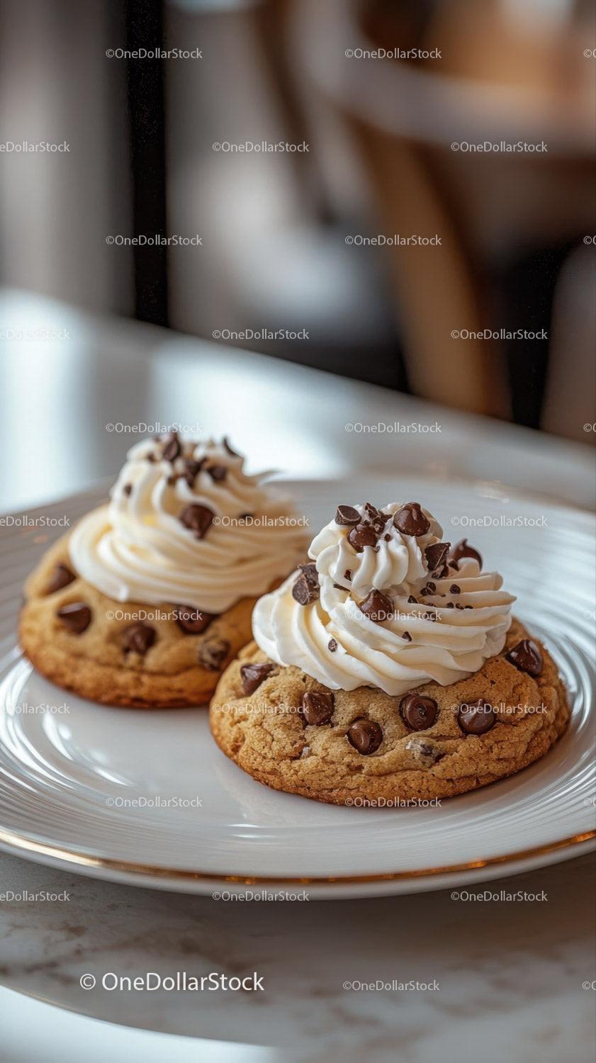 Chocolate Chip Cookie with Whipped Cream and Chocolate Topping Stock Photo Bundle preview 22