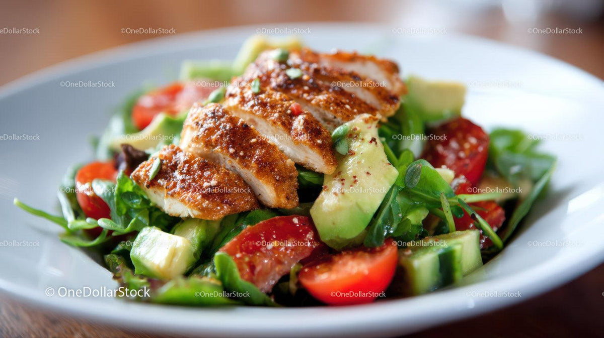 Fresh Grilled Chicken Salad with Cherry Tomatoes and Avocado