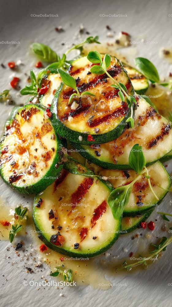 Grilled Zucchini Slices with Herbs on Slate Plate Stock Photo Bundle preview 14