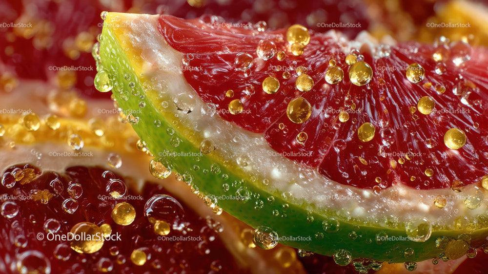 Close-up of Juicy Citrus Fruit Slices with Water Droplets