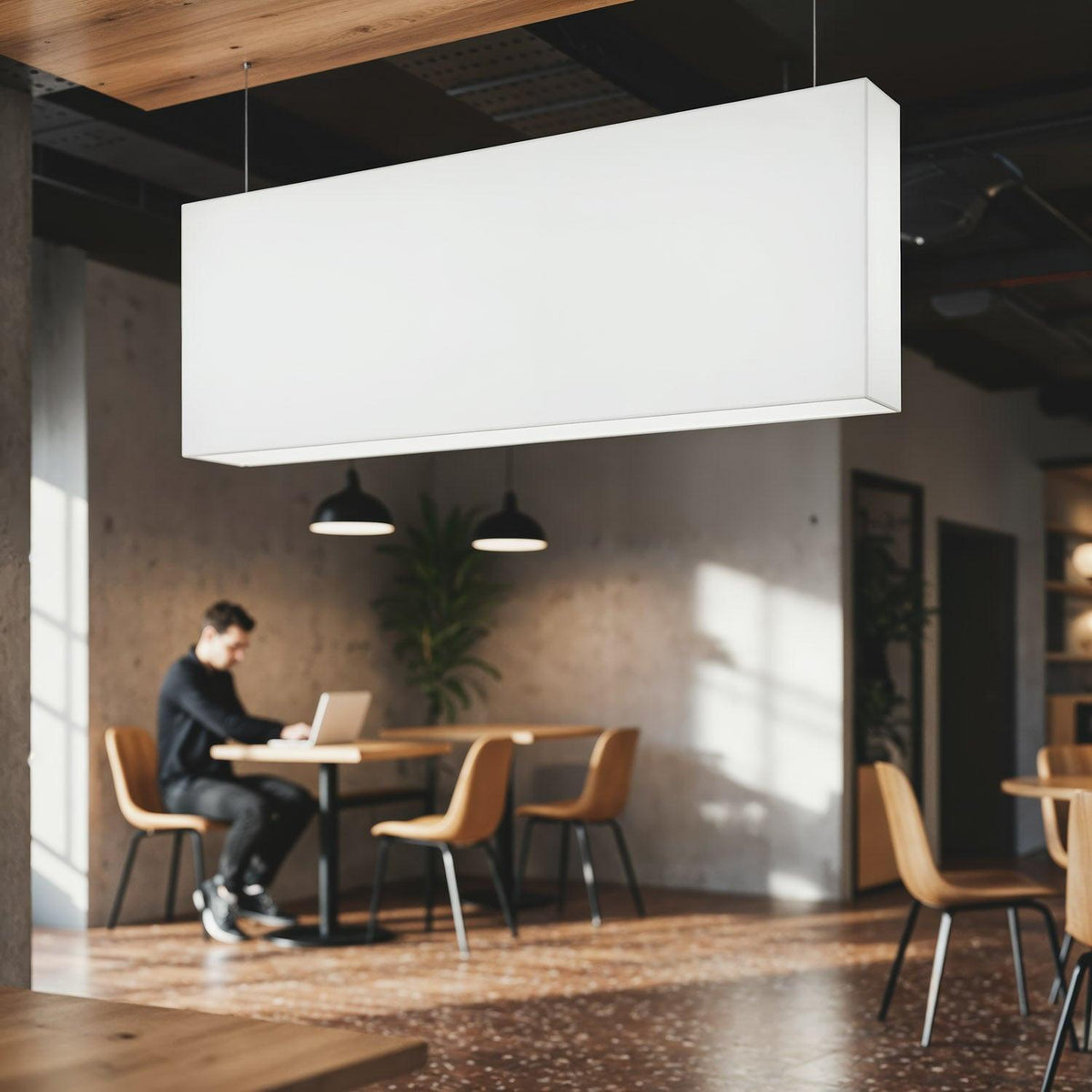 Man Working on Laptop in Modern Minimalist Cafe JPG Mockup Image preview
