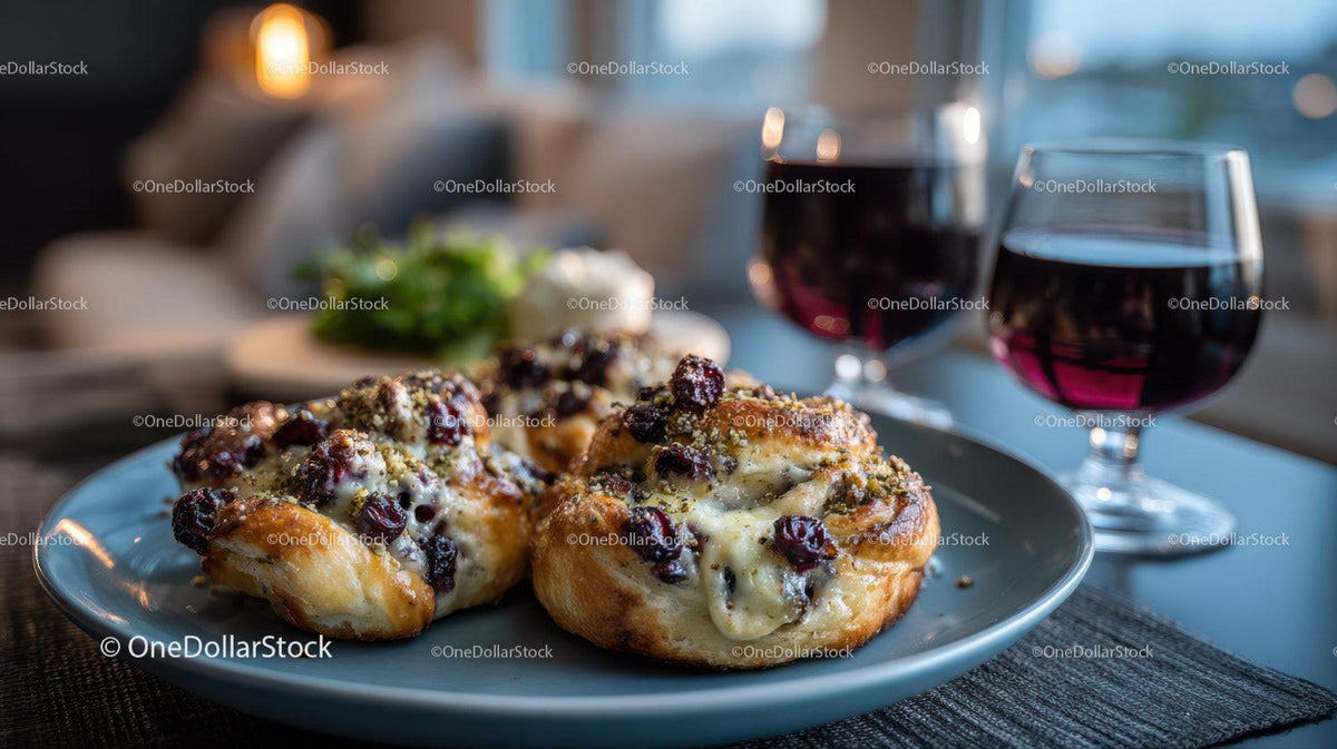 Gourmet Breakfast with Berries and Red Wine