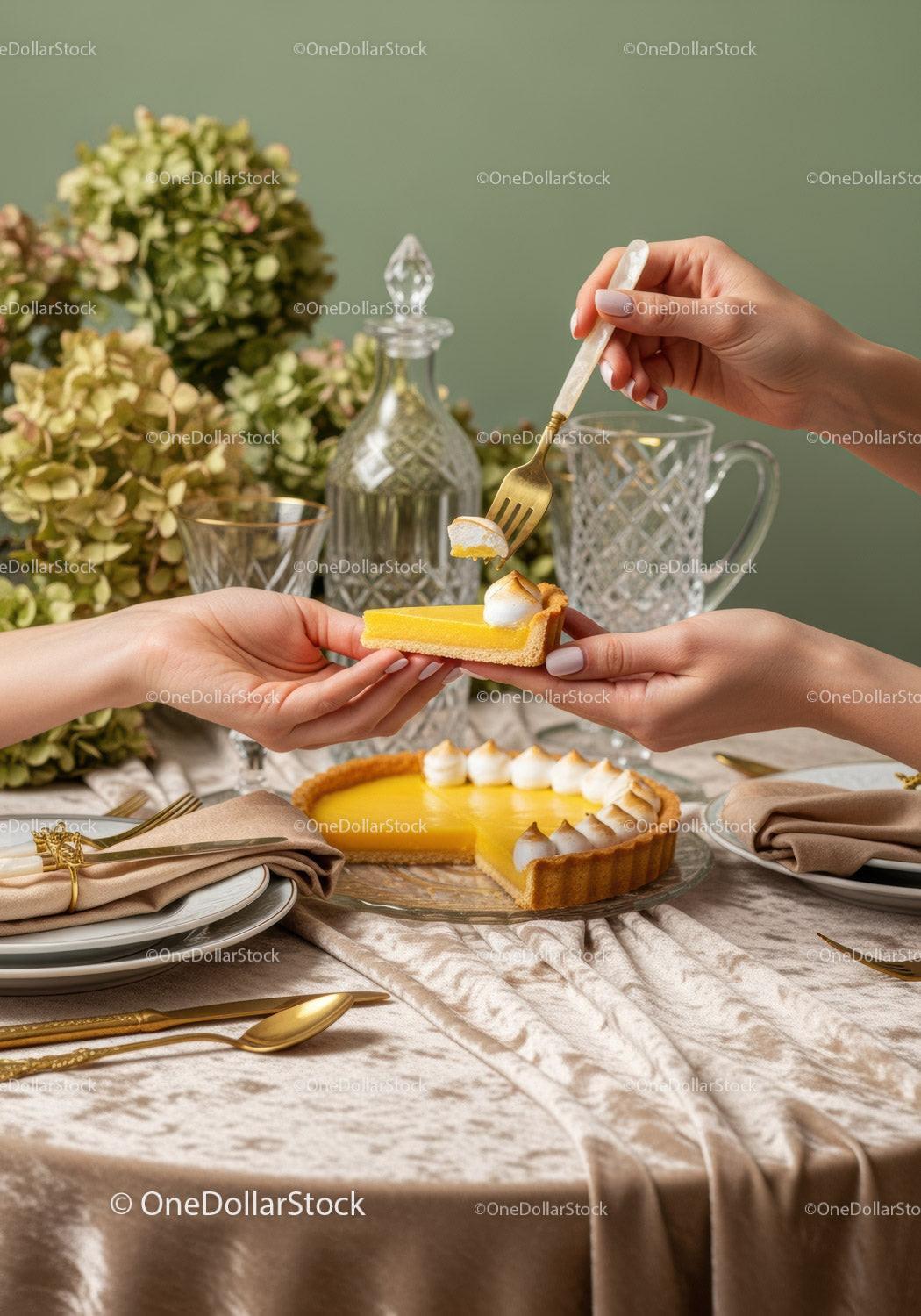 Elegant Lemon Tart and Pastry Dessert Service with Floral Decor