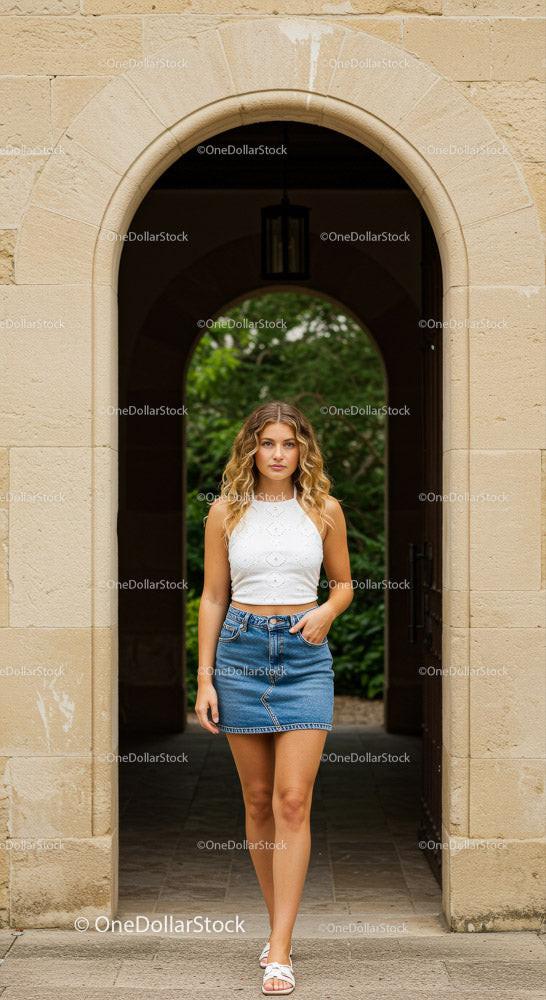 Casual Summer Look of Young Woman in Denim Skirt Stock Photo Bundle preview 9